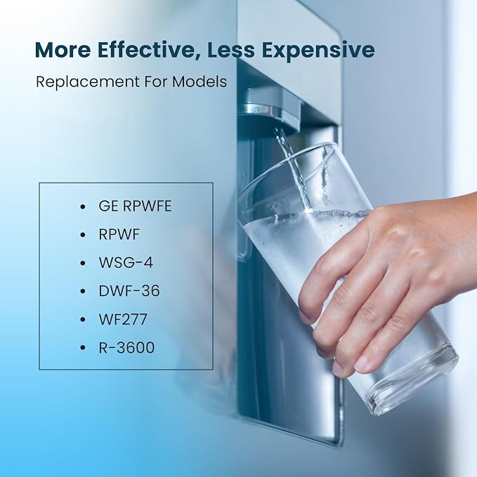 Crystala Filters Replacement for GE® RPWFE, RPWF (with CHIP) Refrigerator Water Filter, Compatible with WSG-4, WF277, GFE28GMKES, PFE28KBLTS, GYE22HMKES, DFE28JSKSS, GFE28GYNFS, GFD28GYNFS, 1 Pack | Compatible with GFE28GYNFS, GFE28GELDS, PFE28KELDS, P...