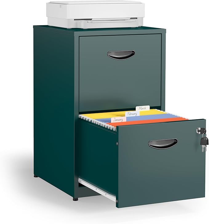 Kubohogar 2 Drawer File Cabinet with Lock,Green Metal Filing Cabinets,Vertical Locking File Cabinet Fit Hanging Files, Letter,File Box and A4 Documents