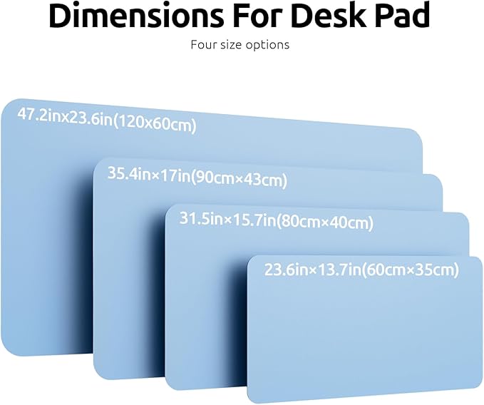 YSAGi Leather Desk Protector, Office Mat, Large Mouse Mat, Non-Slip PU Leather Blotter, Laptop Pad, Waterproof Writing Pad for Office and Home (Baby Blue, 35.4" x 17")