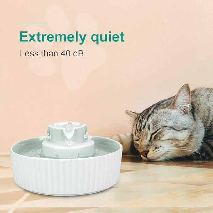 Ceramic Cat Water Fountain, 2.1L/71oz Cupcake Pet Water Fountain for Dog and Cat Indoor, 2 Ultra Quiet Pumps & 3 Filters