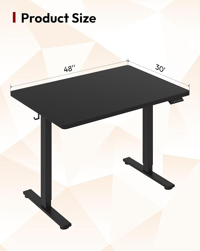 SANODESK Electric Standing Desk 48 x 30 Inches Whole-Piece Desktop Height Adjustable Stand Up Desk w/6-Button Controller Ergonomic Computer Desk for Home Office, Black Frame + Black Tabletop