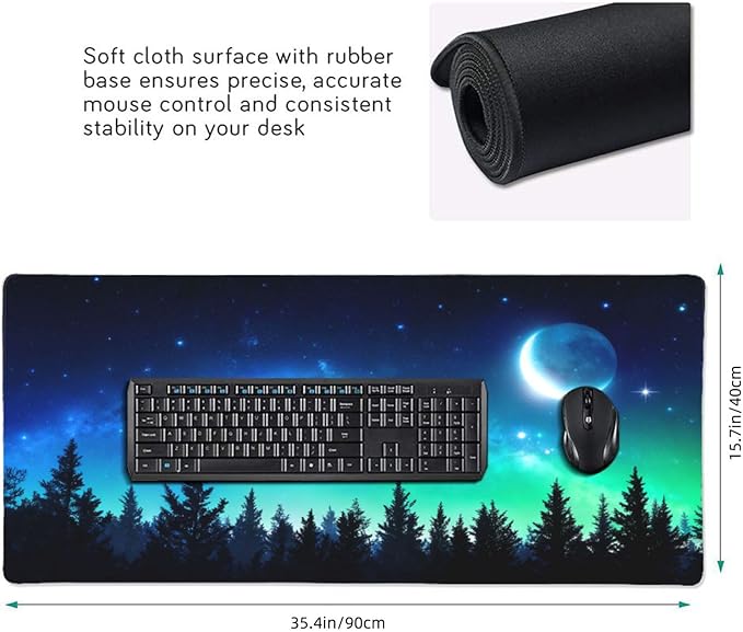 Gaming Mouse Pad,Large Mouse Pads for Desk,Non-Slip Rubber Base Extended Mousepad,XXL Keyboard Mouse Mat,Stitched Edges Computer Keyboard Desk Pad,35.4x15.8inch,Forest Moonlight