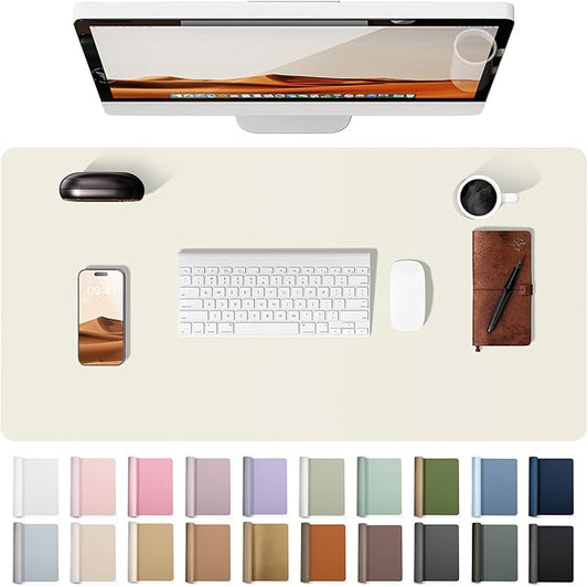 YSAGi Leather Desk Protector, Office Mat, Large Mouse Mat, Non-Slip PU Leather Blotter, Laptop Desk Mat, Waterproof Writing Pad for Office and Home (Cream, 31.5" x 15.8")