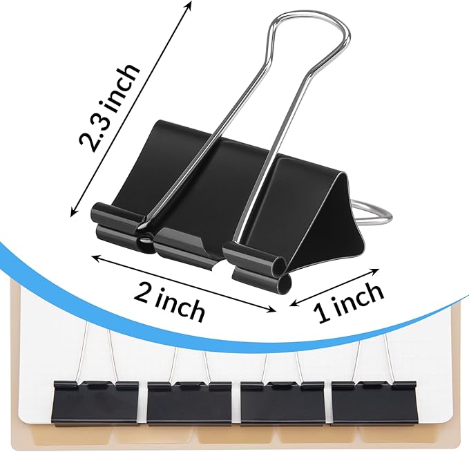 2 Inch 24 Pack Extra Large Binder Clips, Jumbo Paper Clips, Big Paper Clamps, Binder Clips Large Size for Home, School and Office Supplies
