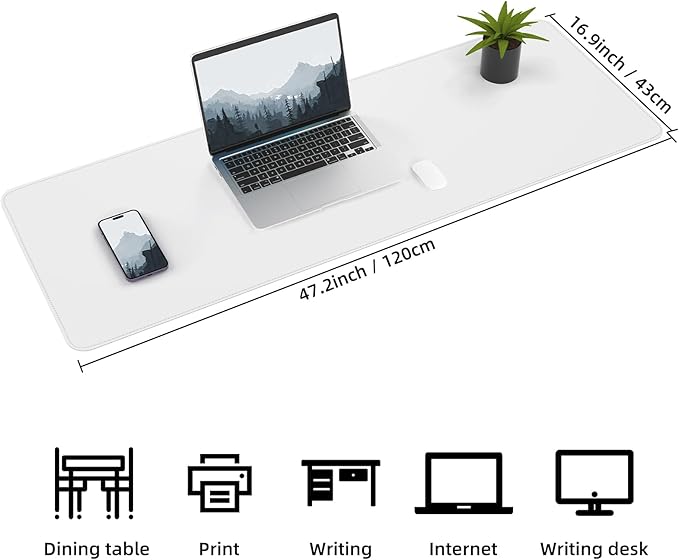 Leather Desk pad Protector, Large Desk mat with Natural Cork & PU Leather,Mouse pad,Non-Slip Office Desk Mat,Waterproof Desk Writing Pad for Office and Home (47in*17in, Ivory White)