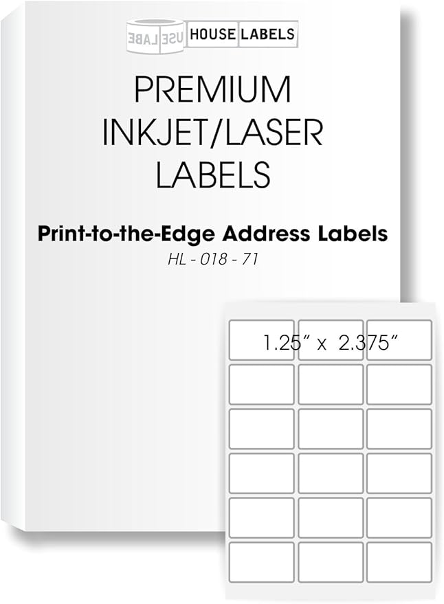 HOUSELABELS 18-up Address Labels (2-3/8" x 1-1/4") for Laser and Inkjet Printers, 700 Sheets