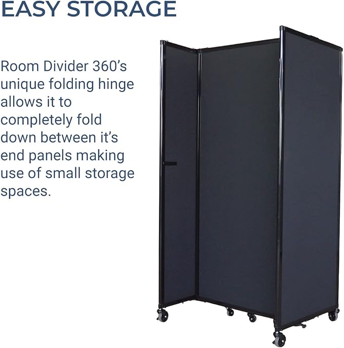 Versare Straightwall Sliding Portable Wall Partition | Freestanding Office Dividers | Locking Wheels | Temporary Room Separator | 15'6'' Wide x 5' Tall Black Fabric Panels