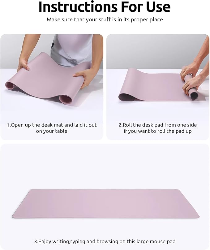 YSAGi Leather Desk Protector, Office Mat, Large Mouse Mat, Non-Slip PU Leather Blotter, Laptop Pad, Waterproof Writing Pad for Office and Home (Grayish Lavender, 35.4" x 17")