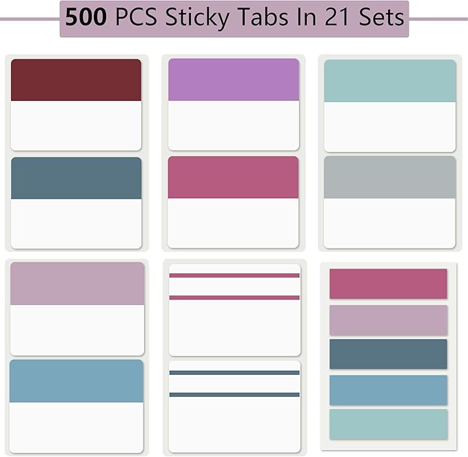 ELII 500 PCS Sticky Index Tabs 2 Inch Book Tabs,Page Markers File Tabs Self Adhesive, Labels for Pages Notebooks