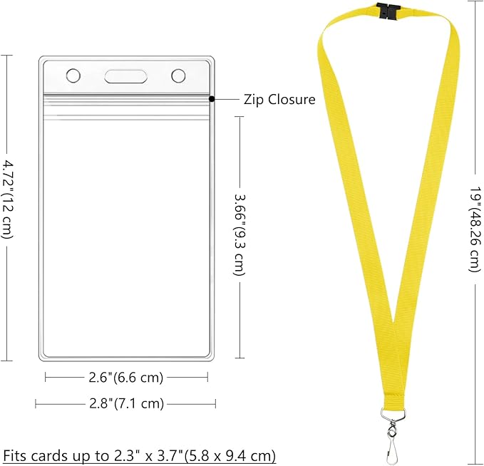 12-Pack Yellow Breakaway Lanyards with Waterproof Badge Holders, Polyester Neck Straps for ID Cards, Events, Office, and Schools
