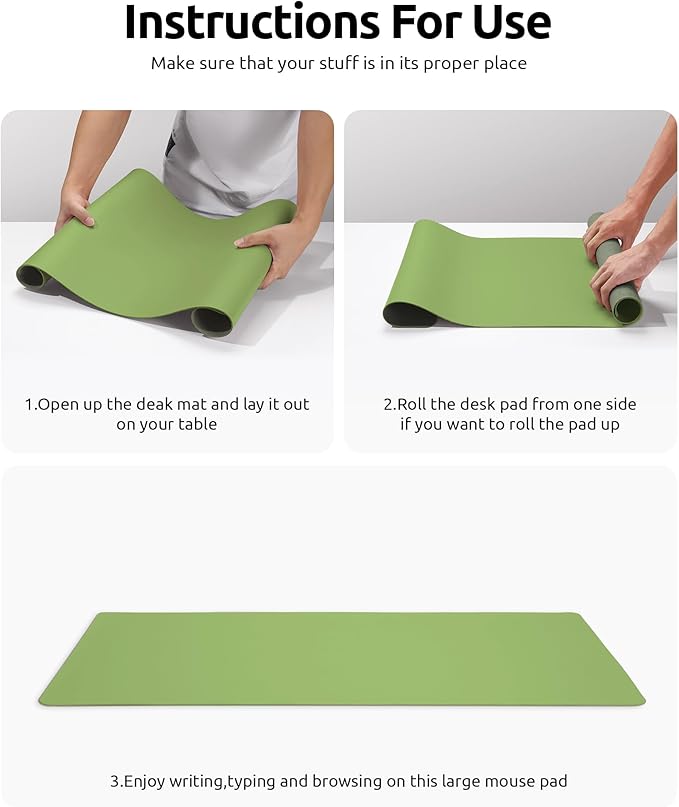 YSAGi Leather Desk Protector, Office Mat, Large Mouse Mat, Non-Slip PU Leather Blotter, Laptop Desk Pad, Waterproof Writing Pad for Office and Home (Leaf Green, 35.4" x 17")