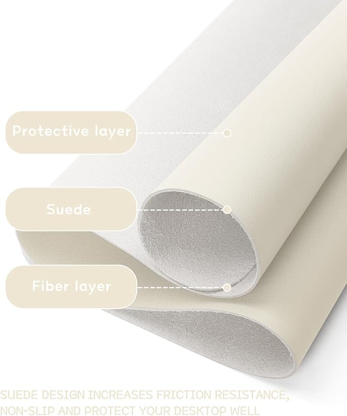 YSAGi Non-Slip Leather Desk Pad, Desk Matt for Desktop, Waterproof Laptop Computer Keyboard Mat, Table Protector Blotter Mat, Large Mouse Pad for Office/Work/Home/Decor(Cream, 23.6" x 13.7")