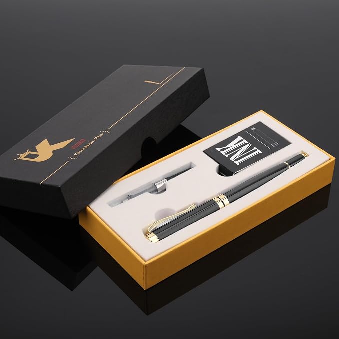 Tiankool Luxury Fountain Pen,Fine Nib, Exquisite Pen Gift Set for Men&Women-Includes 10 Ink Cartridges&Ink Converter- Nice Pens - Black