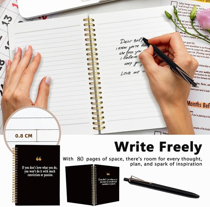 Professional Passion Quote Notebook with Pen Set, A5 Spiral Inspirational Journal for Work, 160 Pages College Ruled Office Stationery, Coworker Goodbye Gift, Employee Appreciation Present