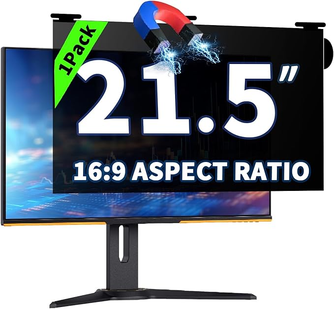 21.5 Inch Magnetic Hanging Computer Privacy Screen for 16:9 Widescreen Monitor, Removable Privacy Screen Anti Glare Blue Light Computer Screen Privacy Shield, Anti-Scratch