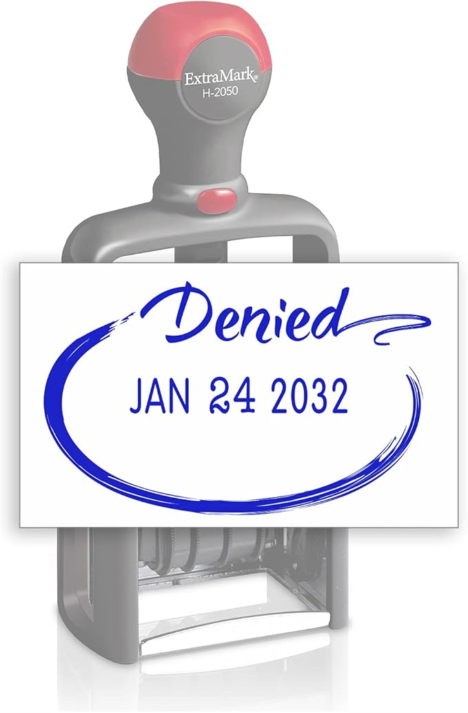 Heavy Duty Style Office Date Stamp with Denied - Self Inking Dater - Style C - Blue Ink Color