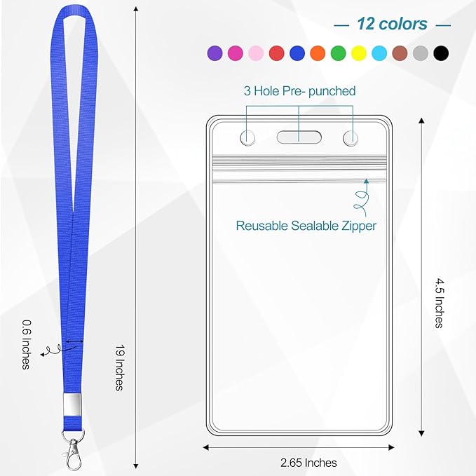 12 Pack Cruise Lanyard with ID Card Holder Colorful Lanyard with Waterproof ID Badge Holder (12 Colors)