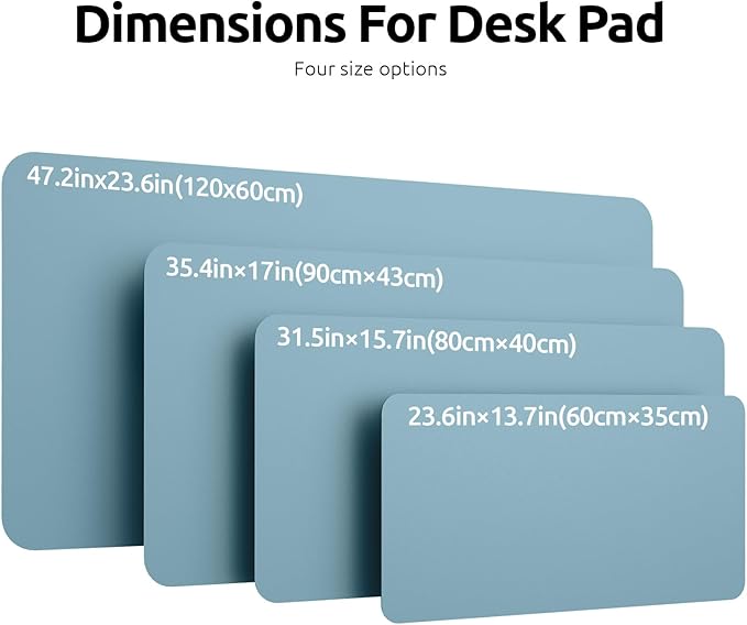 YSAGi Leather Desk Protector, Office Mat, Large Mouse Mat, Non-Slip PU Leather Blotter, Laptop Desk Pad, Waterproof Writing Pad for Office and Home (Ice Blue, 31.5" x 15.8")