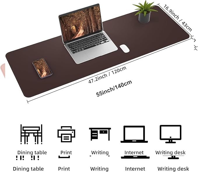 AFIING Leather Desk pad Protector, Large Non-Slip Office Desk Mat with Natural Cork & PU Leather, Waterproof Writing Mouse Pad for Office and Home (55in*17in,Coffee)