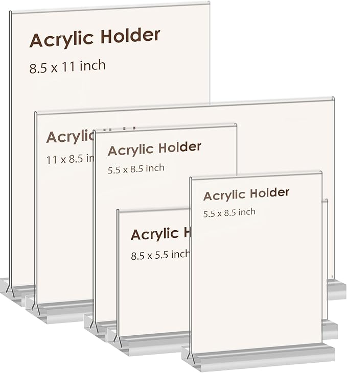 newnewshow Acrylic Sign Holder 5.5x8.5 Inch 3 Pack Vertical T Shape Double-Sided Desktop Display Holder. (Optional 8.5x11 8.5x5.5 5x7 Horizontal and Vertical)