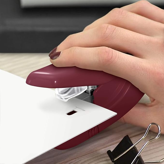 Plus Paper Clinch Compact Staple-Free Stapler, Burgundy Wine