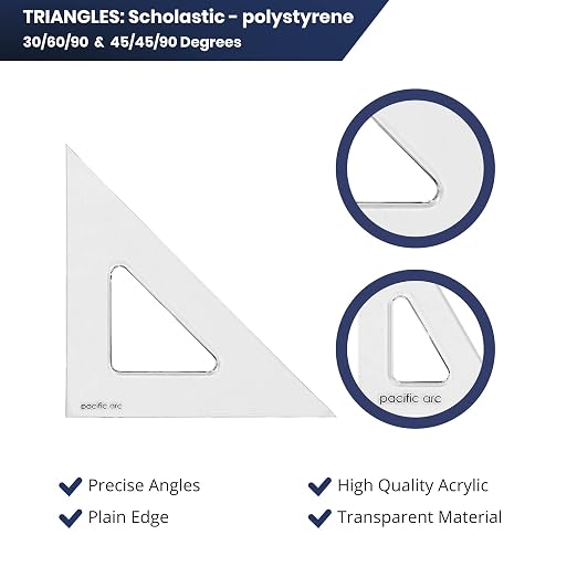 Pacific Arc's Scholastic Triangle - 12 inch - Clear - 30/60 Angle - Plain Edge - Polystyrene - Technical Drawing Tools, Drafting, Architect and Engineering.