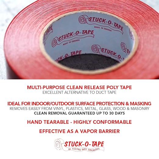 Stuck-O-Tape - Multi-Purpose Polyethylene Tape - Indoor/Outdoor Masking Surface Protection - Clean Release Low Residue UV Resistant - Single Roll