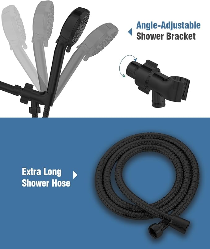 Filtered Shower Head with Handheld Matte Black, BOWGER 6 Modes High Pressure Shower Heads with Power Wash Mode and Hard Water Filter, Detachable Hand Held Showerhead Set with Extra Long Hose