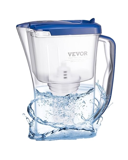 VEVOR Water Filter Pitcher, 9 Cup 5-Stage Water Filter Dispenser, Fast Filtration System with Filter Change Indicator, No BPA, Lasts 3 Months or 40 Gallons, Reduces Limescale, Lead, Chlorine, Odors