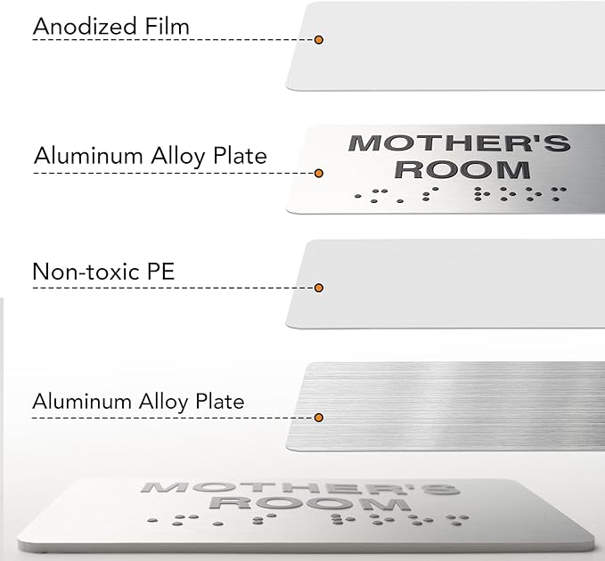 Mothers's Room Signs for Business and Office Sign, ADA Signs with Raised Text & Grade 2 Braille, Easy Installation with Adhesive Pad – Brushed Aluminum/Silver