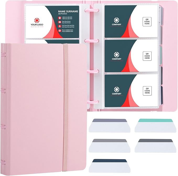 deli Business Card Book Holder, Business Card Organizer, Name Card Book Holder, Portable Office Business Card Holder, Hold 180 Cards, Pink