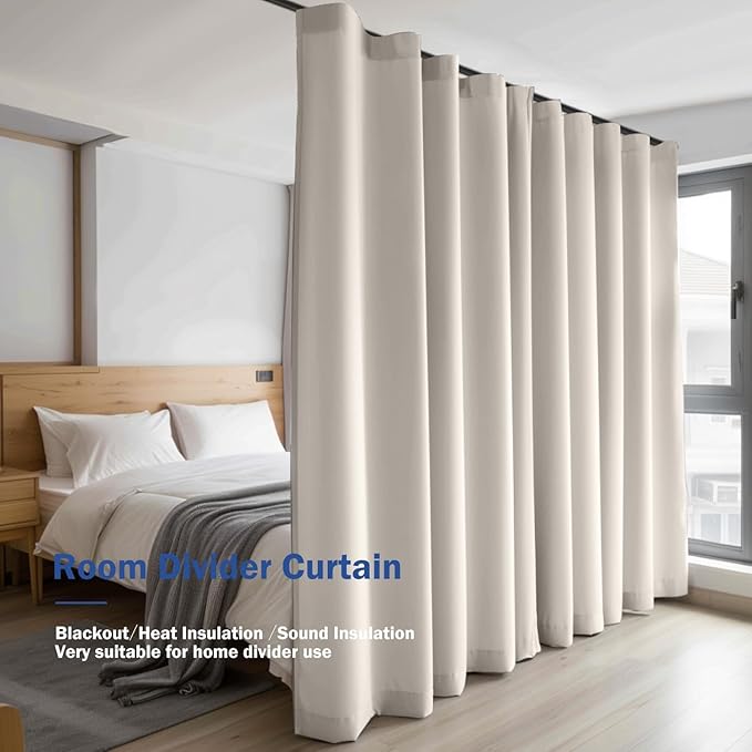 Cbsroro Room Divider Blackout Curtain Track Curtains Wall Dividers Panels Screen for Living Rooms Bedroom Office Privacy Partition Separation, W180 × L120 Inch,1 Panel, Beige