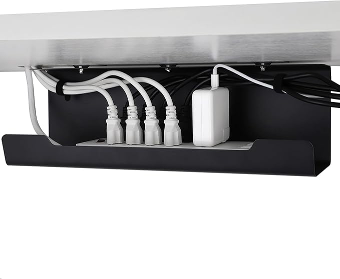 VIDOR Under Desk Cable Management Tray 2-Pack, 17" Cord Organizer, No Drill Alloy Steel, Perfect for Standing Desk and Office Home Wire Management
