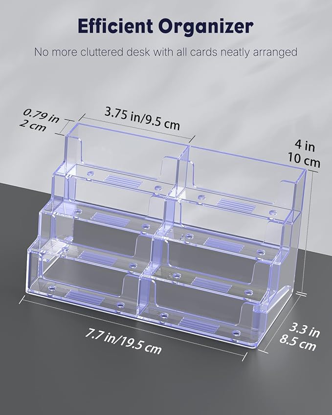 Uniclife Acrylic Business Card Holder for Desk 8 Slots Clear Business Card Display Stand for Men & Women Desktop Business Card Organizer Card Stand for Office Home Exhibition, 480 Card Capacity