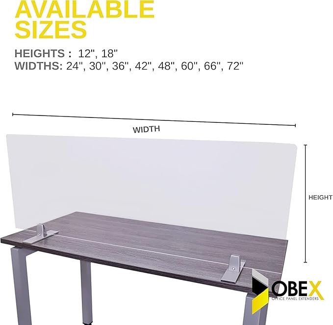 OBEX Acrylic Free Standing Screen, Divider for Desk Privacy Home & Office Partitions for Table Top Workstation, Portable Cubicle Panel for Work, 24" x 30", Clear