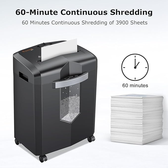 Bonsaii 12-Sheet Micro Cut Shredder, P-4 Security Level, Shreds Paper, CD, Credit Card, Mail, Staple & Clip - 60 Min Continuous Use, Jam-Proof System, 4.2 Gal Pullout Bin