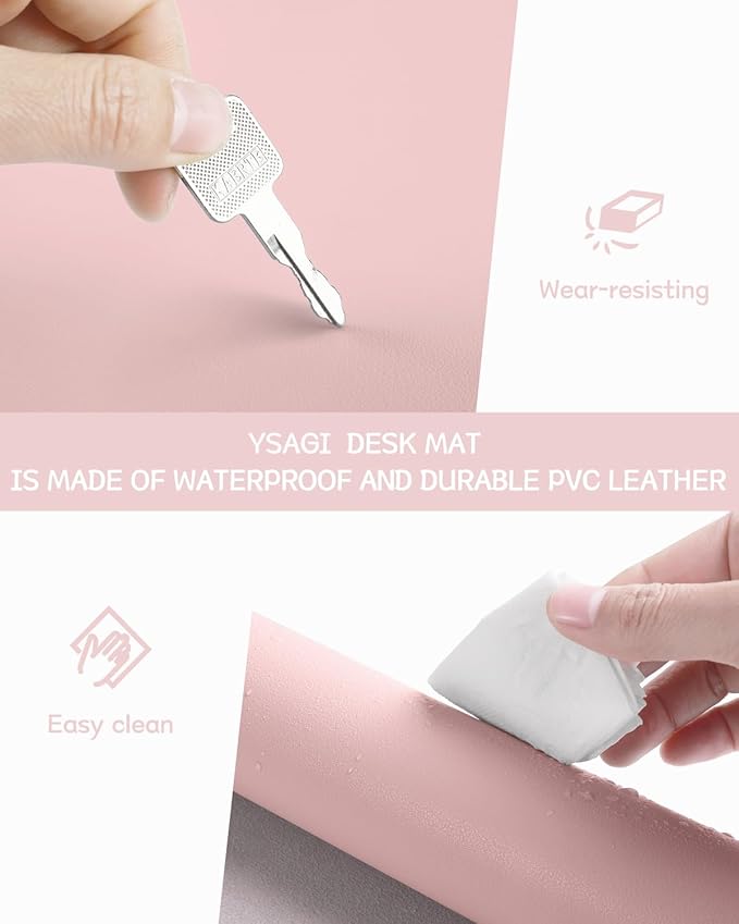 YSAGi Non-Slip Leather Desk Pad Blotter, Waterproof Laptop Computer Desk Keyboard Mat, Table Protector Mat, Large Mouse Pad for Office/Work/Home/Decor(Pink, 31.5" x 15.7")