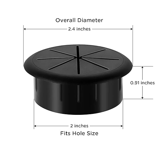 HYCC 10 Pack 2 Inch Flexible Desk Grommet,Organize Wires and Cables on Office Equipment, Computer Components, Entertainment Systems Effectively - Color: Black