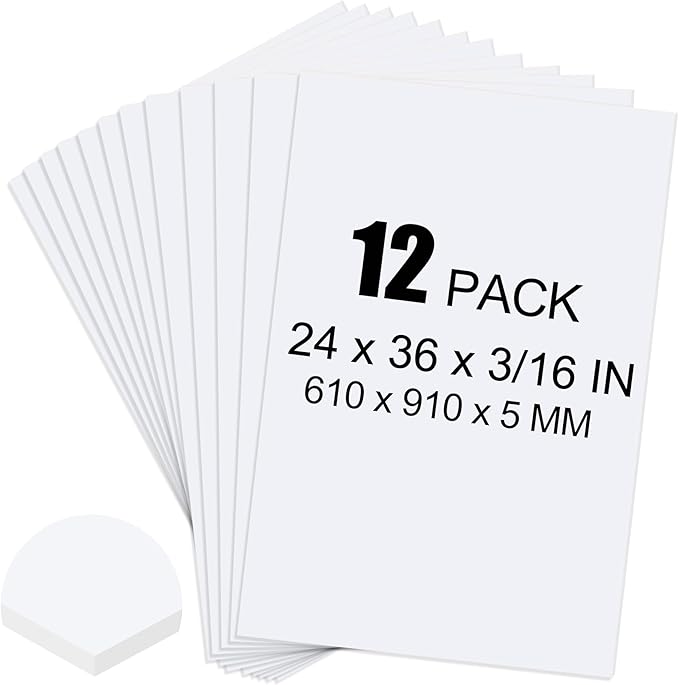 ToLanbbt 12 Pack White Foam Board, 24 x 36 x 3/16" Thick Foam Core Acid Free Poster Foamboard for Art Craft Projects, Painting, Displaying, Signage, Wedding, School