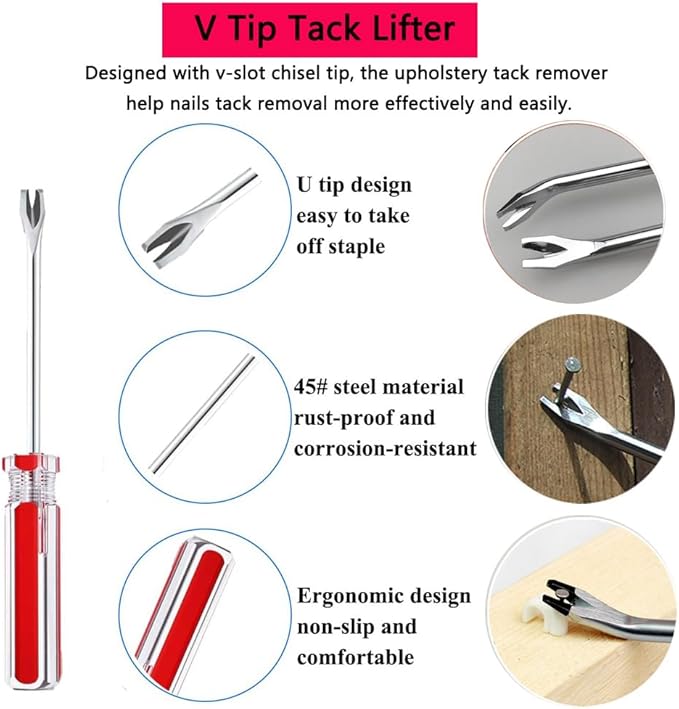 Puwany 5pcs Upholstery Staple Remover Tool with Nail Puller Pliers Tack Puller Staple Puller, Nail Remover Tool for Furniture Floor Carpet Wall Wooden Case Photo Frame，Zipper Package.