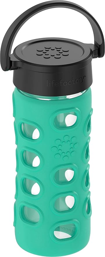 Lifefactory 12-Ounce BPA-Free Glass Water Bottle with Classic Cap and Protective Silicone Sleeve, Kale