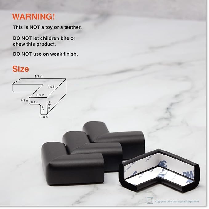Roving Cove Slim-Fit Corner Edge Protector for Baby Proofing (Small 15ft Edge 4 Corners), Furniture Safety Bumper Guard, Soft NBR Rubber Foam, 3M Adhesive, Onyx Black