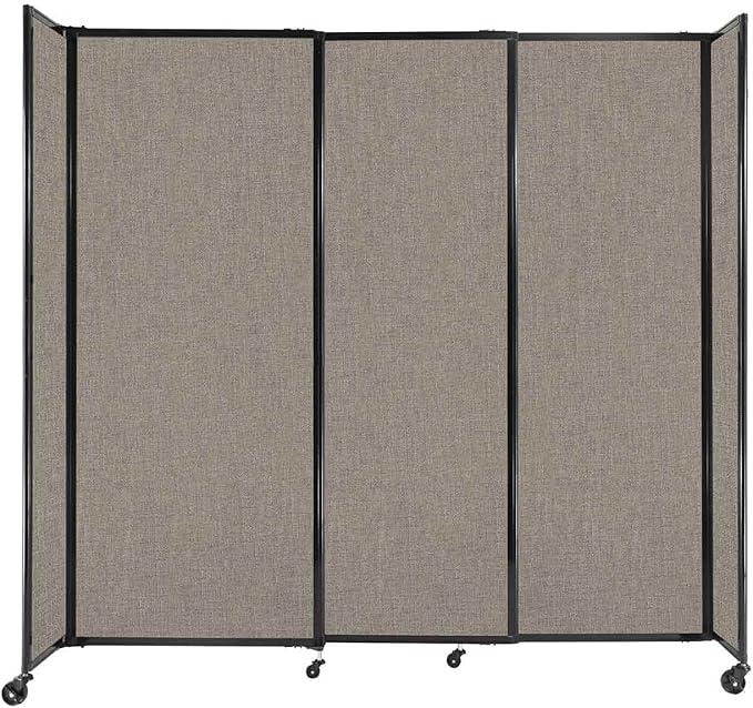 Versare Straightwall Sliding Portable Wall Partition | Freestanding Office Dividers | Locking Wheels | Temporary Room Separator | 7'2" Wide x 6'10" Tall Warm Pebble Fabric Panels