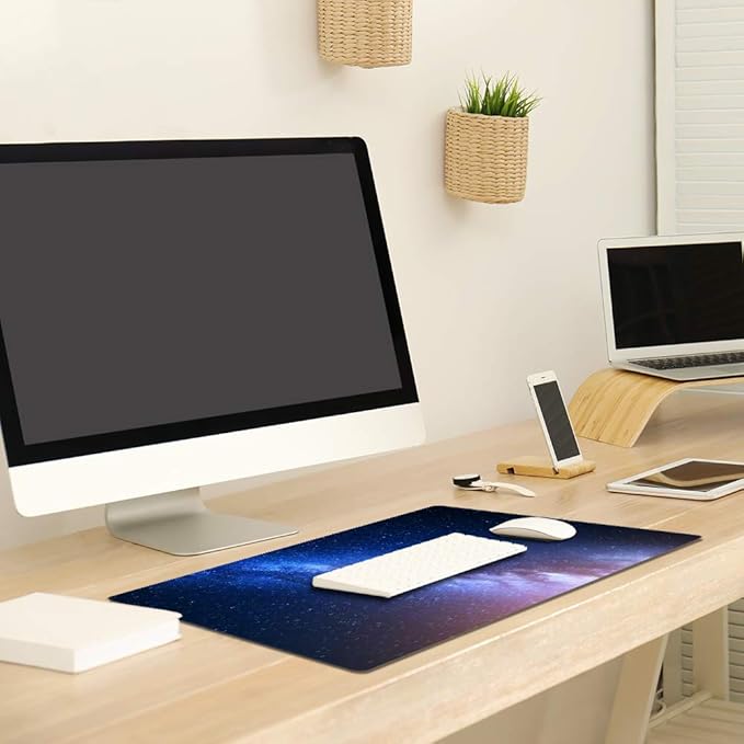 QIYI Desk Pad, Galaxy PU Leather Desk Blotter Protector, Waterproof Computer Desk Mat, Keyboard Mouse Pads, Non Slip Base Home & Office Accessories, Extended Large Size 31.5" x 15.7" - Starry Sky