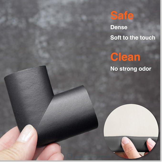Roving Cove HeftyFit Edge Corner Protector Baby Proofing (Large 15ft Edge 4 Corners), Heavy-Duty, Soft NBR Rubber Foam, Furniture Fireplace Safety Bumper Guard, 3M Adhesive, Onyx Black
