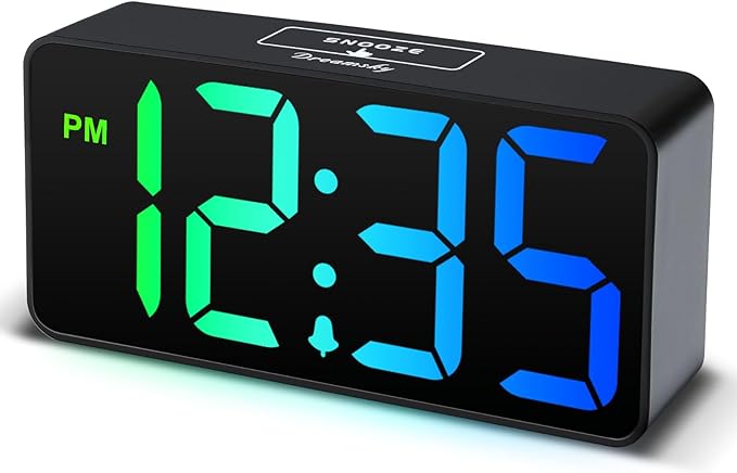 DreamSky Small Digital Alarm Clocks for Bedrooms - RGB Electric Alarm Clock for Kids Bedside Nightstand, Desk Clock with Large Numbers, Dimmer, Adjustable Alarm Volume, USB Port, USB-C Adapter Powered