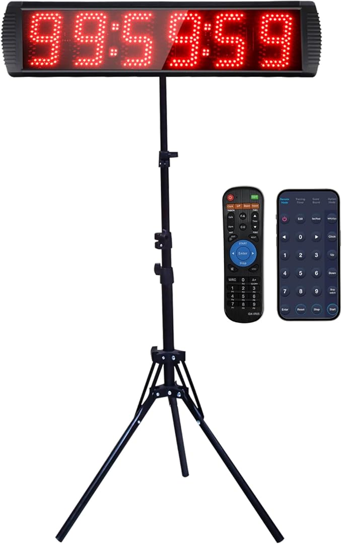 Portable 5'' High 6 Digits LED Race Clock with Tripod for Running Events, Countdown/up Digital Race Timer, 12/24-Hour Clock,LED Stopwatch by Remote Control
