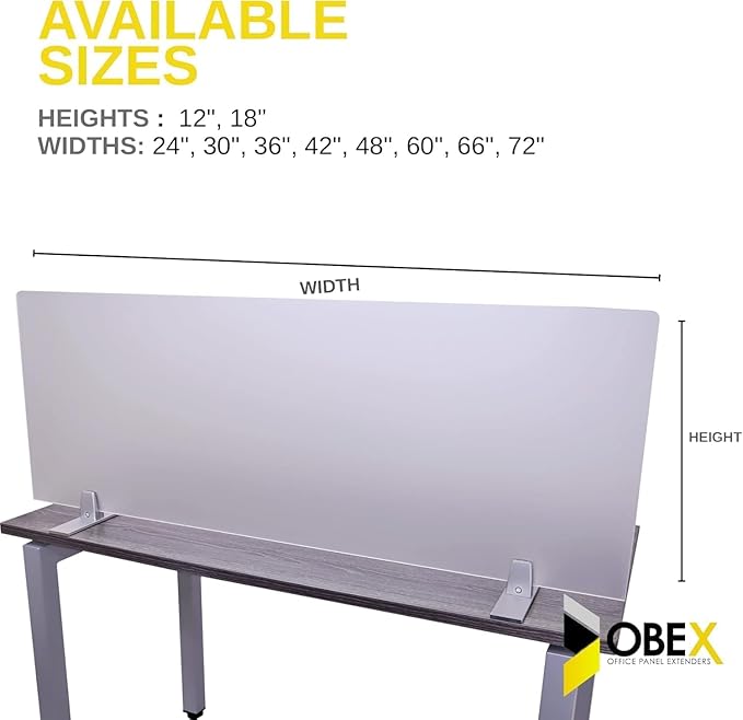 OBEX Acrylic Free Standing Screen, Divider for Desk Privacy Home & Office Partitions for Table Top Workstation, Portable Cubicle Panel for Work, 12" x 42", Frosted