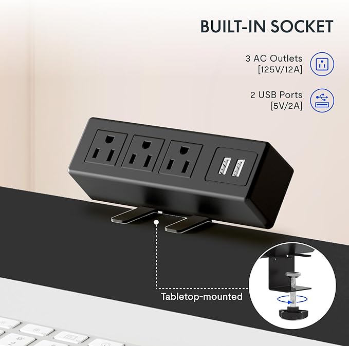 FLEXISPOT EN2 Whole-Piece Standing Desk with Clamp Power Strip, 48 x 24'' Electric Stand Up Height Adjustable Desk with Cable Management (Black Frame + 48" Maple Desktop, 2 Packages)