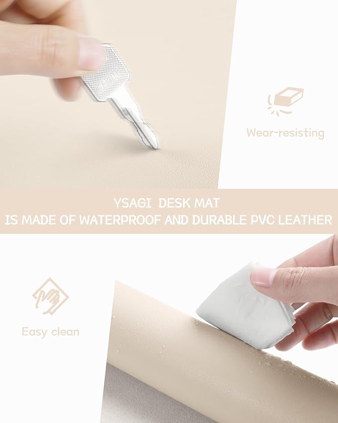 YSAGi Non-Slip Leather Desk Pad, Desk Matt for Desktop, Waterproof Laptop Computer Keyboard Mat, Table Protector Blotter Mat, Large Mouse Pad for Office/Work/Home/Decor(Beige, 31.5" x 15.7")